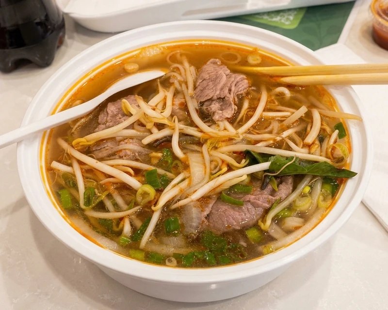 Beef pho noodle soup at S&T Vietnamese Kitchen near Southcentre Mall, Calgary